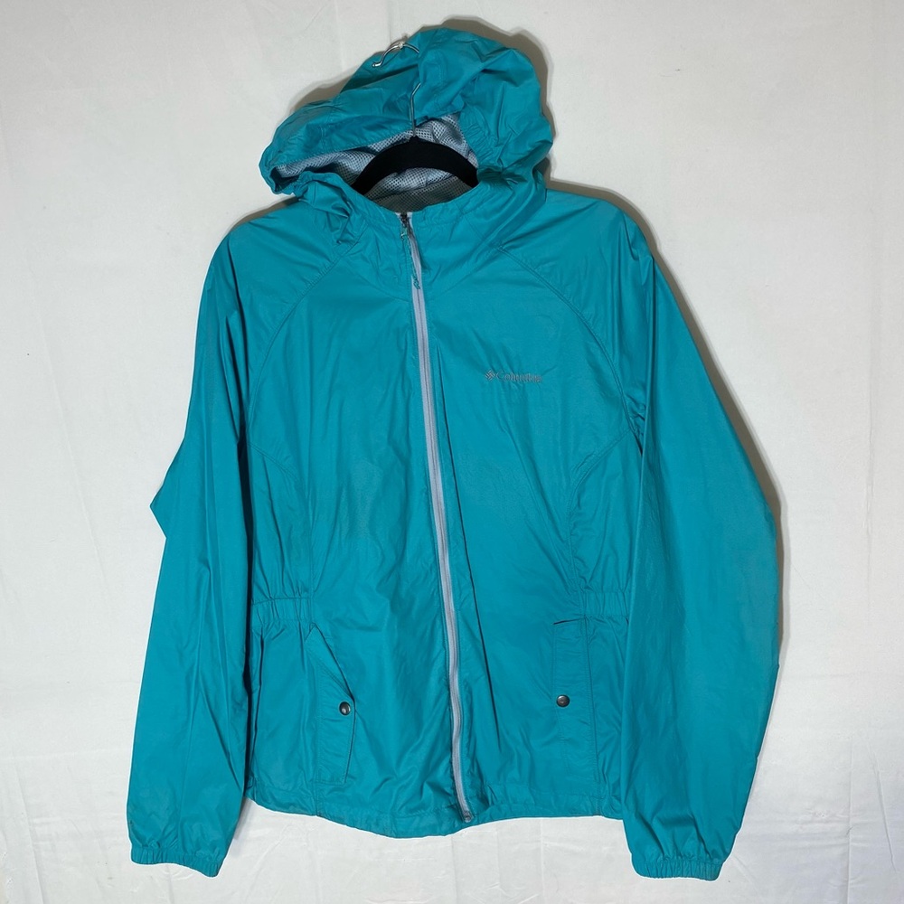 Columbia Turquoise Hooded Windbreaker Light Jacket XL